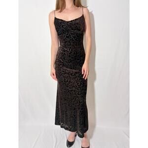 Vintage Privilege Paris Brown Velvet Burnout Evening Gown